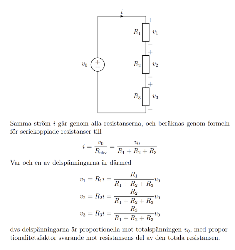 Spänning seriekopplade resistorer, konstant ström